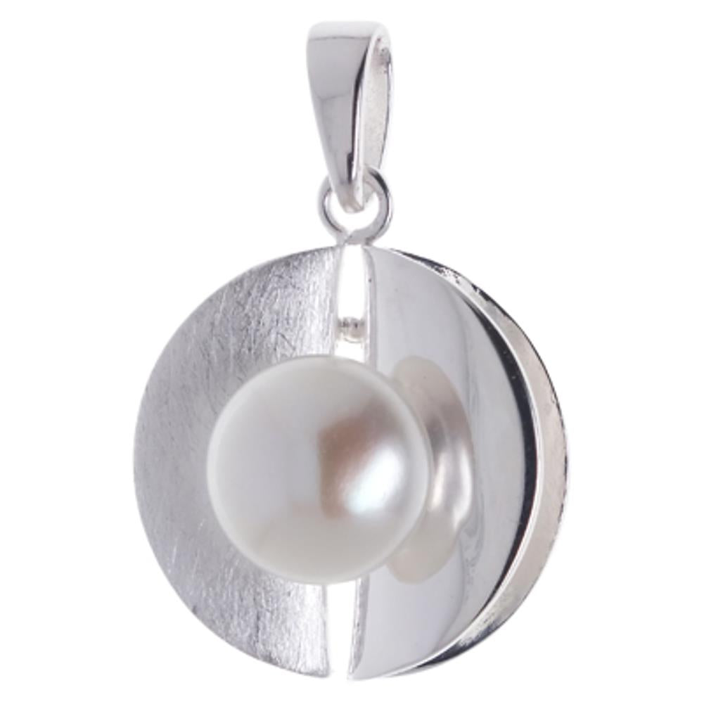 Perlenanhänger kreisförmig gebürstet glänzend Silberanhänger Zuchtperle 925 Sterling Silber