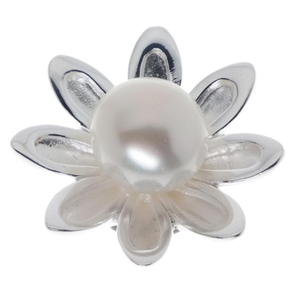Perlenanhänger, blütenförmiger Silberanhänger aus 925 Sterling Silber mit einer Zuchtperle