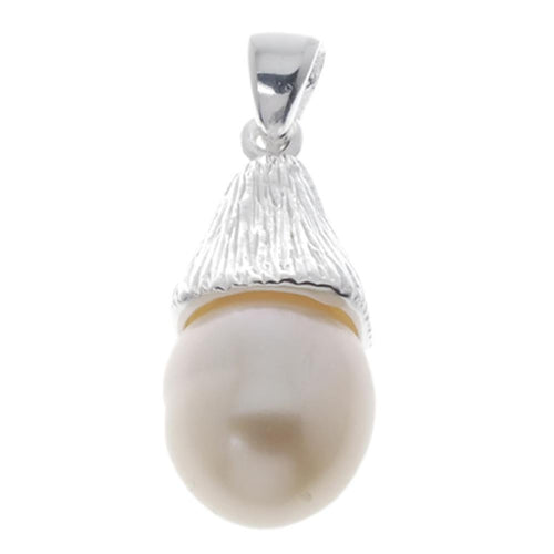 Hütchen Rillen Perlenanhänger 20 mm Silberanhänger 925er Sterling Silber Zuchtperle oval