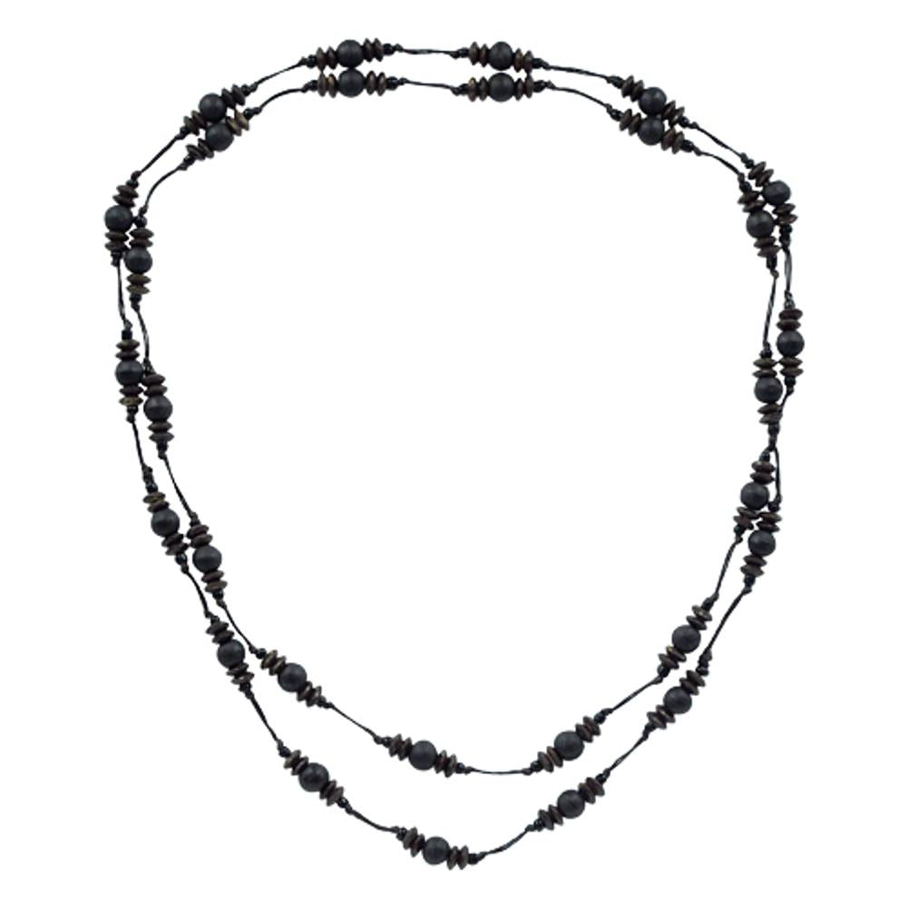Kette, Schwarz und Braun, aus Sono Holz und Baumwolle, mit Perlen, 120cm lang