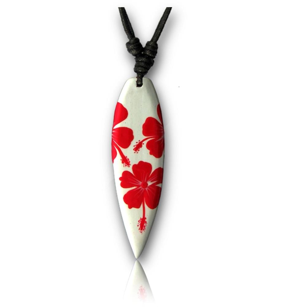 Halskette rot Hibiskus Blumen weiß Sono Holz Baumwolle Surfer Style Holzanhänger Damen Schmuck