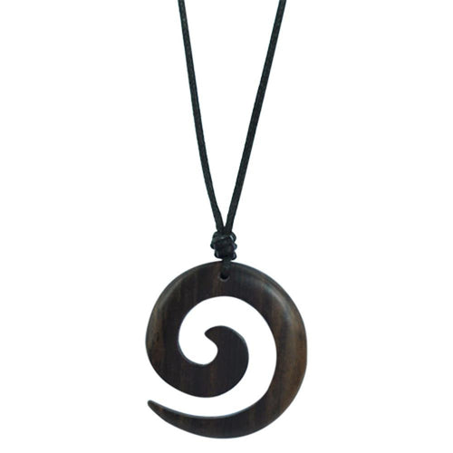 Kette, Braun, aus Sono Holz, spiralförmiger Anhänger, 4,4x4cm, verstellbare Baumwollkette