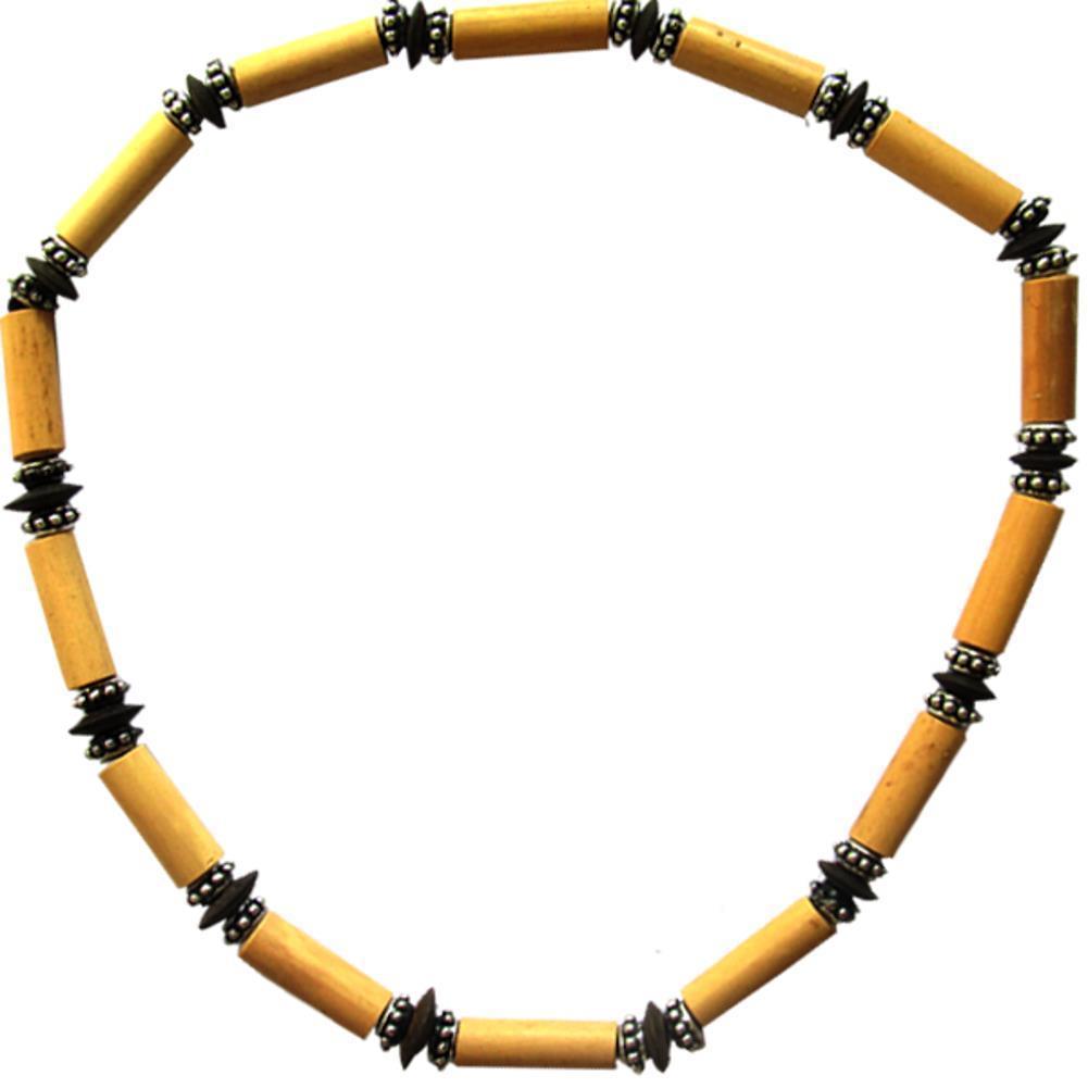 Surferkette Bambus Holz Edelstahl Beads elastisch verstellbar braun beige  silber Kette