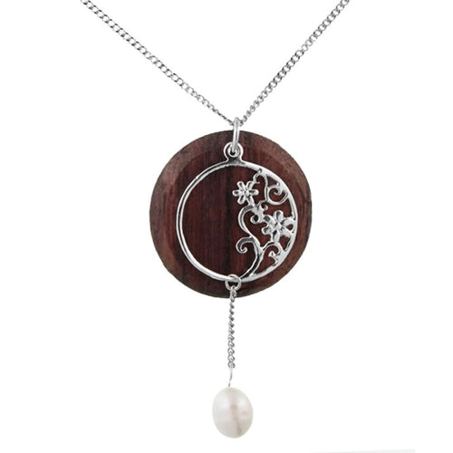 Brass Kette 47 cm Anhänger filigran Blumen Ranke 55 mm Perle Holz Scheibe Karabiner nickelfrei