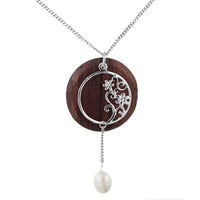 Cargar imagen en el visor de la galería, Brass Kette 47 cm Anhänger filigran Blumen Ranke 55 mm Perle Holz Scheibe Karabiner nickelfrei
