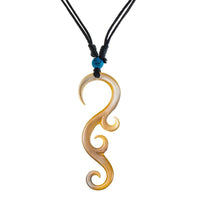 Cargar imagen en el visor de la galería, Halskette Perlmutt verstellbar Baumwolle Muschel Kette handgeschnitzt Türkis Stein Tomoe
