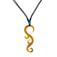 Cargar imagen en el visor de la galería, Halskette Perlmutt verstellbar Baumwolle Muschel Kette handgeschnitzt Türkis Stein Tomoe
