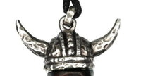 Load image into Gallery viewer, Kette Brass Baumwolle Holz Skull dunkel Anhänger Viking Wikinger Helm verstellbar
