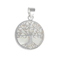 Cargar imagen en el visor de la galería, Perlmutt Anhänger 925 Sterlingsilber rund Blume Baum des Lebens Muschel Silber
