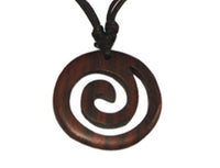 Load image into Gallery viewer, Holz Kette schwarz Baumwolle Spirale Holzanhänger braun Sonoholz 4cm Ø Halskette
