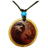 Load image into Gallery viewer, Halskette Holz verstellbar Anhänger Fische Drachen
