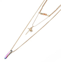 Load image into Gallery viewer, Brass Kette gold dreiteilig Perlen Steine Kreuz mit Ring Zirkonia ca. 46cm
