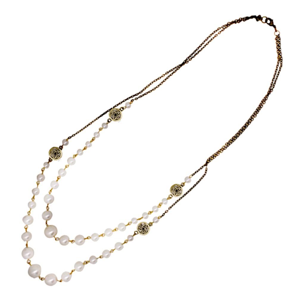 Halskette Ethno Perlen 70cm doppellagig Brass Kette