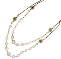 Load image into Gallery viewer, Halskette Ethno Perlen 70cm doppellagig Brass Kette
