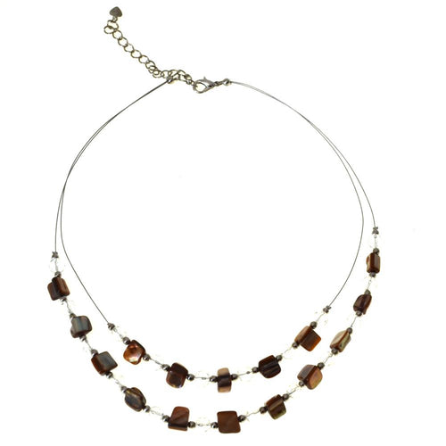 Halskette zweilagig Perlen gold braun Glas Perlmutt Splitter