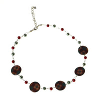 Load image into Gallery viewer, Halskette Perlmutt Muschel Scheiben Blumen Perlen grün rot
