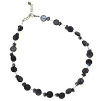 Load image into Gallery viewer, Halskette grau blau Perlmutt Muschel Perlen Scheiben
