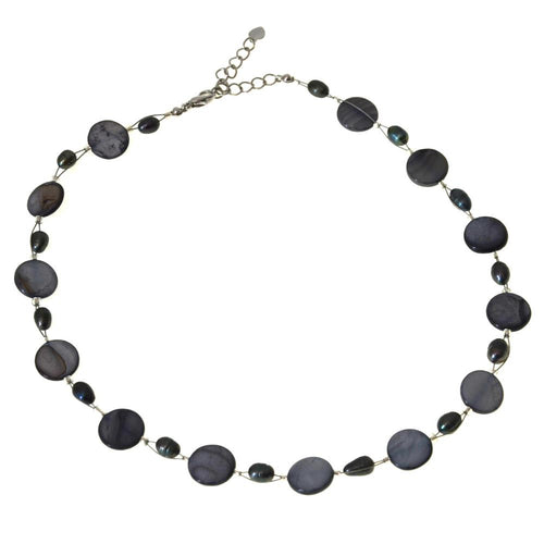 Halskette grau lila Perlmutt Muschel Perlen Scheiben