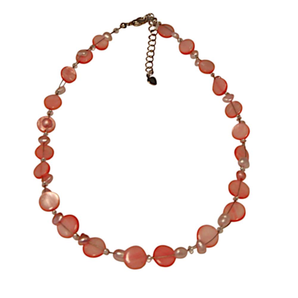 rosa Halskette Perlen Perlmutt Muschel Plättchen 42-48cm
