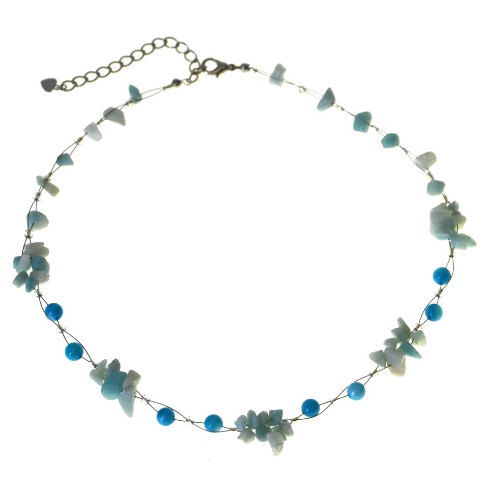 Perlen Halskette blau türkis Steinsplitter Bündel 42-48cm