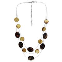 Load image into Gallery viewer, Halskette dreilagig braun Perlmutt Plättchen Flecken
