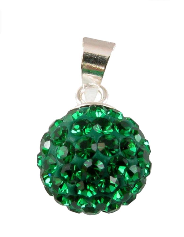 Glitzerkugel Emerald dunkel grün 10 mm Kristall Silberanhänger Anhänger 925er Silber Damen Glitzer