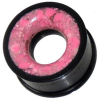 Cargar imagen en el visor de la galería, Holztunnel Eisenholz Achat pink schwarz Achatinlay Naturmuster handgeschnitzt Tribal Holz Tunnel Plug
