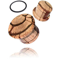 Cargar imagen en el visor de la galería, Two hand-carved, light brown Tigerholz wooden plugs with a natural pattern and a black rubber O-ring are displayed on a white background. Ideal as a stylish Tribal Holzplug or classic Ohr Plug Tunnel.
