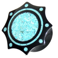 Cargar imagen en el visor de la galería, Horn Plug schwarz Inlay in türkis Tribal Buffalo handgeschnitzt Tunnel, Ohrstecker
