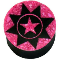 Cargar imagen en el visor de la galería, Horn Plug in schwarz Sternenmuster pink handgeschnitzt Tribal Buffalo Tunnel Ohrstecker
