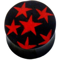 Load image into Gallery viewer, Horn Plug schwarz mit roten Sternen, handgeschnitzt Tribal Buffalo Tunnel, Ohrstecker
