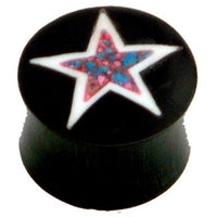 Load image into Gallery viewer, Horn Plug in schwarz bunter Stern, handgeschnitzt Tribal Buffalo Tunnel Ohrstecker
