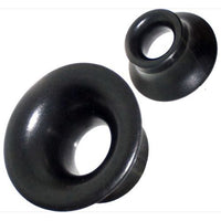 Load image into Gallery viewer, Two black, cone-shaped Holztunnel Trichter Plugs, hand-carved from grained ironwood, are shown on a white background—ideal as expander accessories for tribal piercing setups.
