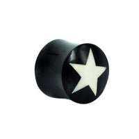 Load image into Gallery viewer, Horn Plug schwarz Bone Inlay weiß Stern Hornplug Büffelhorn Tribal Buffalo Tunnel Ohrring Ohrstecker
