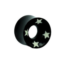Load image into Gallery viewer, Horn Tunnel Bone Inlay weiß Sterne schwarz Tribal Buffalo Horntunnel Büffelhorn Plug Piercing Expander
