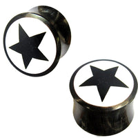 Cargar imagen en el visor de la galería, Horn Plug schwarz Bone Inlay Stern Kreis Organic Expander Tribal Piercing Ohrstecker Tunnel
