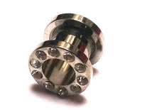 Cargar imagen en el visor de la galería, The Metall Tunnel Chirurgenstahl Strass Kristall Inlay Plug features a silbergrau circular front with Glitzerstein design and embedded clear crystals, ideal as a unisex expander and shown on a white background.
