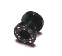 Cargar imagen en el visor de la galería, Metall Tunnel Chirurgenstahl Strass Kristall Inlay Unisex Schmuck Plug Glitzerstein schwarz Expander
