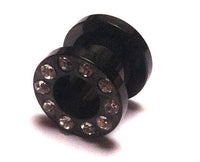 Cargar imagen en el visor de la galería, Metall Tunnel Chirurgenstahl Strass Kristall Inlay Unisex Schmuck Plug Glitzerstein schwarz Expander
