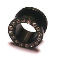 Cargar imagen en el visor de la galería, Metall Tunnel Chirurgenstahl Strass Kristall Inlay Unisex Schmuck Plug Glitzerstein schwarz Expander

