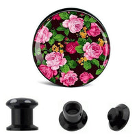 Load image into Gallery viewer, Schraub Plug Acryl Rosen grün rosa Blumen schwarz Tunnel Expander Piercing Ohrschmuck
