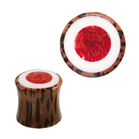 Load image into Gallery viewer, Kokosholz Plug Koralle Kreis rot Inlay Resin weiß Tunnel Tribal Expander
