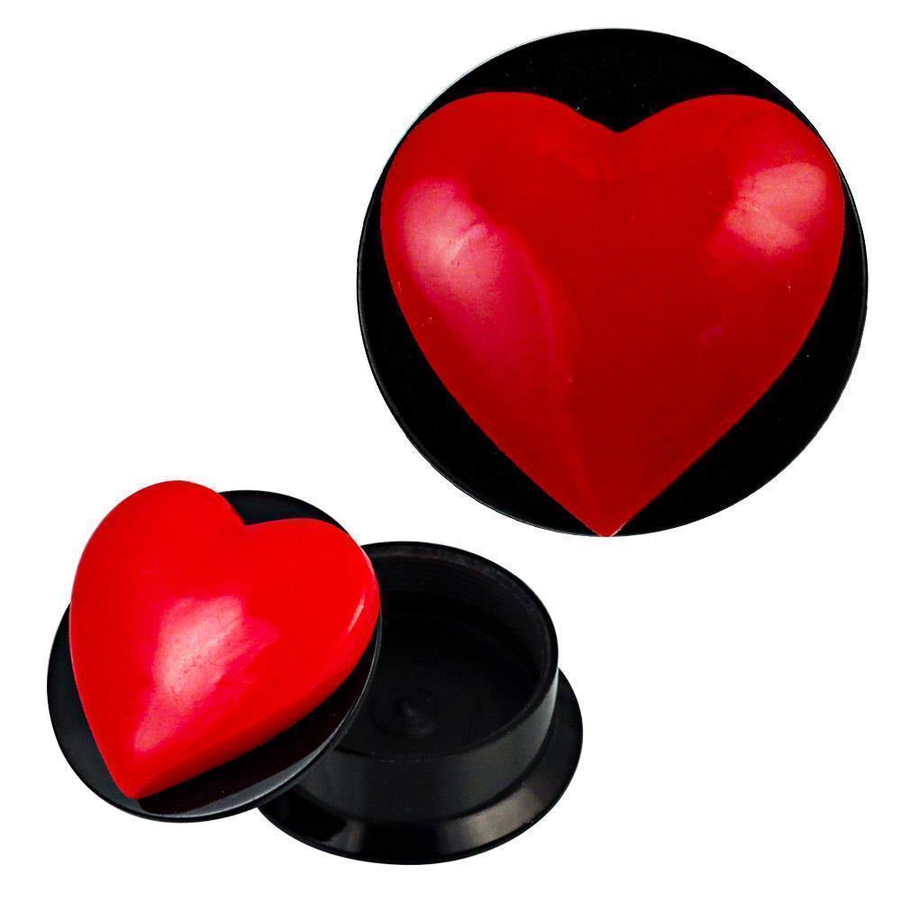 Schraub Plug Acryl Herz rot schwarz plastisch Expander Piercing Ohrschmuck