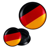 Load image into Gallery viewer, Schraub Plug Acryl Deutschland Fahne schwarz rot gold Ohrschmuck Piercing
