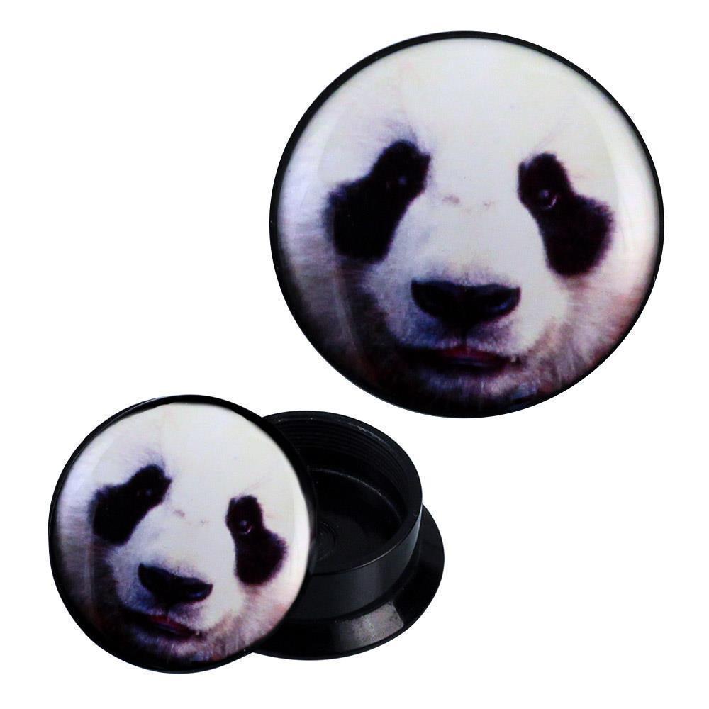 Schraub Plug Acryl Pandabär Kopf Animal Design Piercing Ohrschmuck
