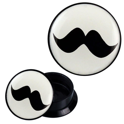 Schraub Plug Acryl schwarz weiß Schnurrbart Piercing Ohrschmuck