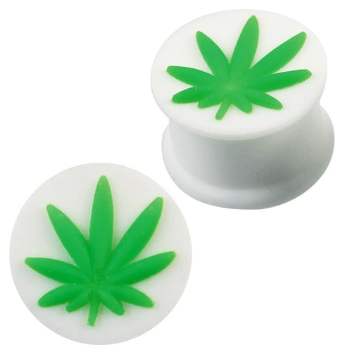Silikon Plug weich weiß neon grün Hanfblatt Piercing Ohrschmuck