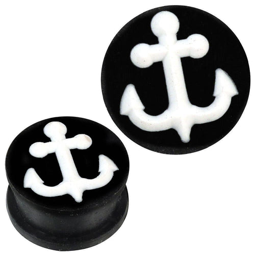 Silikon Plug weich schwarz weiß Anker hoch Piercing Ohrschmuck