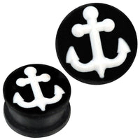Load image into Gallery viewer, Silikon Plug weich schwarz weiß Anker hoch Piercing Ohrschmuck
