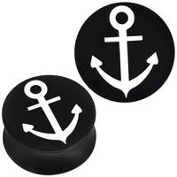 Load image into Gallery viewer, Plug Acryl weißer Anker mit Öse schwarz Piercing Ohrschmuck

